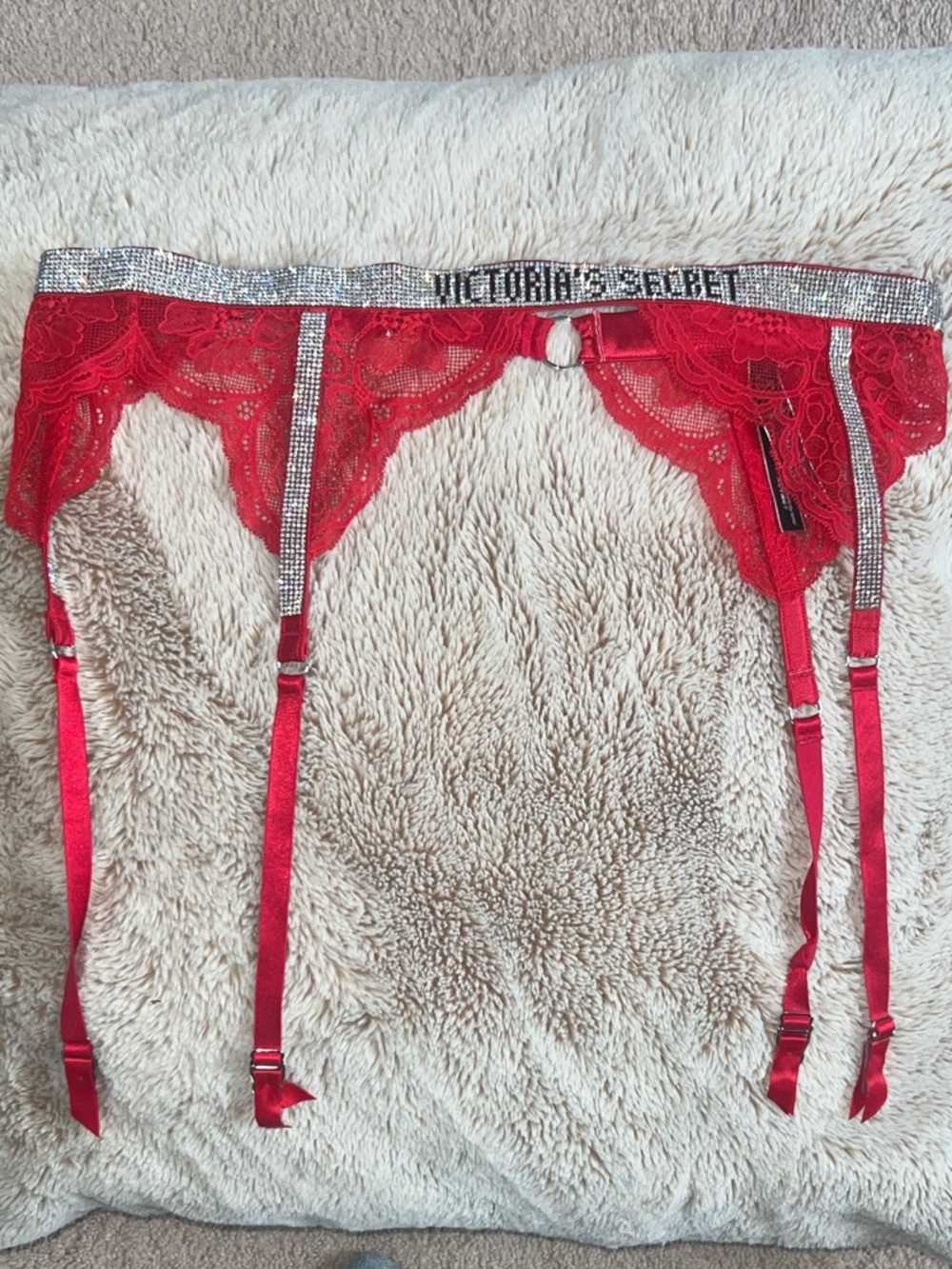 Victoria's Secret Red Lace Garter with Logo Straps